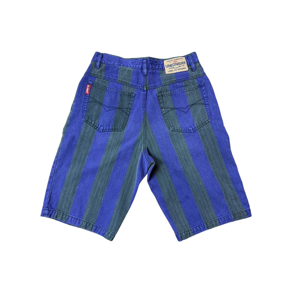 Unionbay Jorts Y2K Mens Vintage 90s Striped Denim Shorts Purple Black Size 32